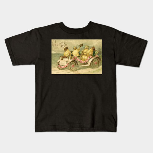 Vintage Easter Chicks Driving Car Kids T-Shirt by RetroSalt